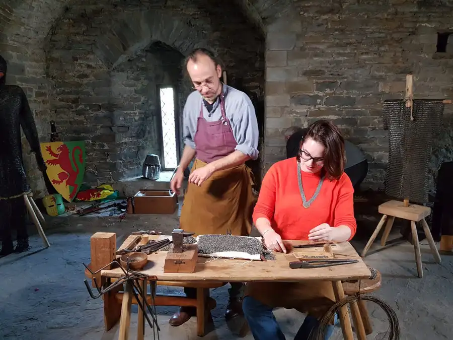 Checksfield at work with the Kings Armourer, Francesca Levey. Photograph courtesy of Nick 