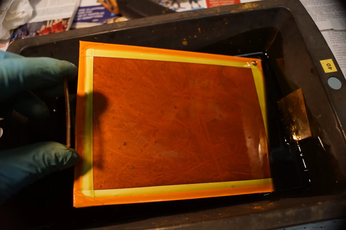 The tissue being laid down on the copper