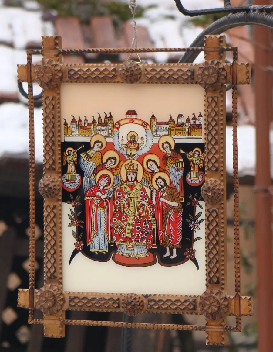 Deisis on glass by Maria Teodorescu, God the Father above
